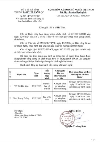 Cập nhật danh sách đăng ký thực hành khám, chữa bệnh.